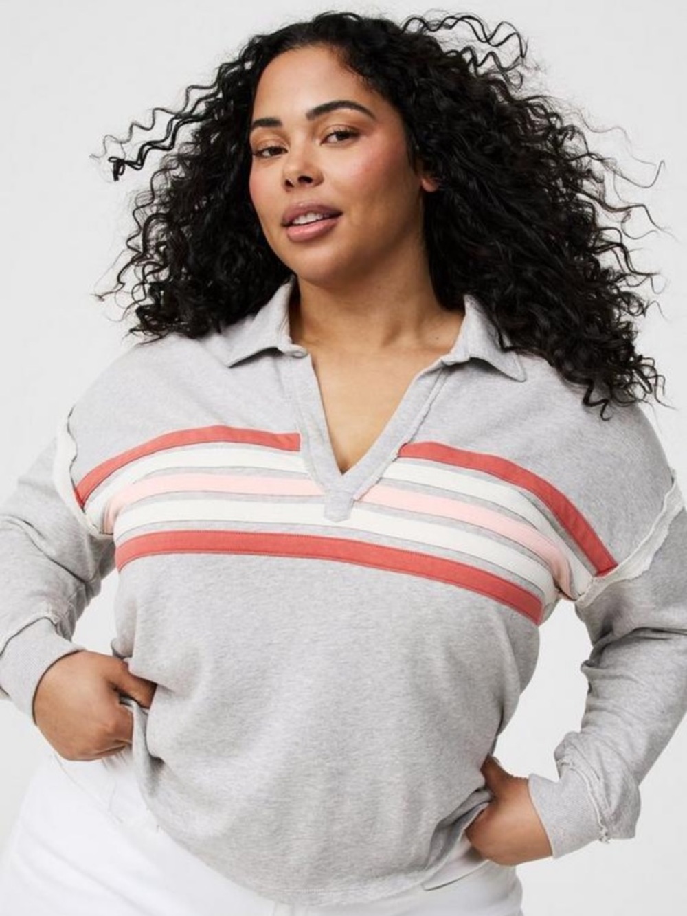 Torrid Heather Gray Collared V-Neck Sweatshirt